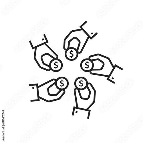 crowdfunding charitable donation clip art icon symbol, fundraising investment concept, money saving, isolated line vector illustration