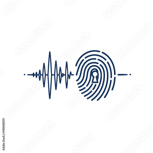 Voice Biometrics Vector Icon. Fingerprint integrated with sound waves, biometric authentication, isolated illustration for security, technology, voice recognition