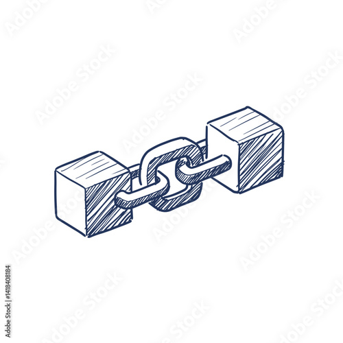 Blockchain Ledger
Blockchain Ledger Vector Icon. Two cubes connected by a chain link, distributed and secure record, isolated sketch for cryptocurrency, finance, digital transactions