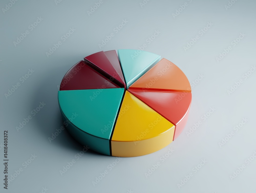 A colorful circular pie chart. Each slice shows a different category, helping visualize data and compare proportions effectively. A colorful circular pie chart. Each slice shows a different category, helping visualize data and compare proportions effectively.