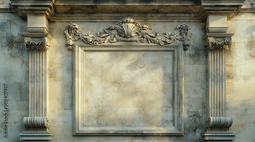 Ornate stone plaque set within a classical architectural facade.