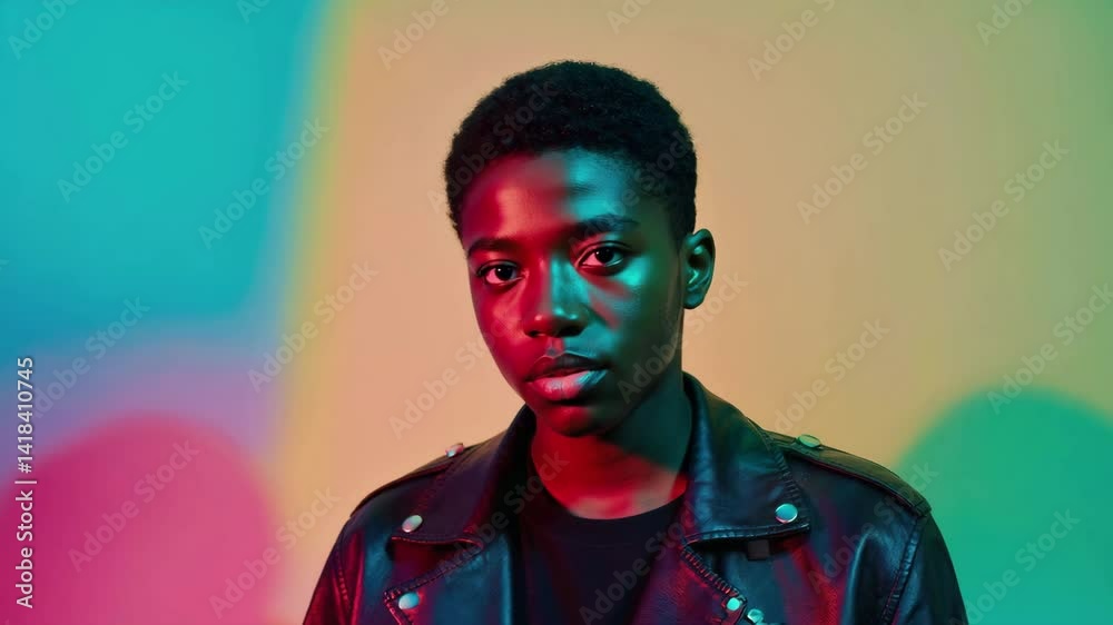 Vibrant portrait sequence: young man in dynamic colorful lighting