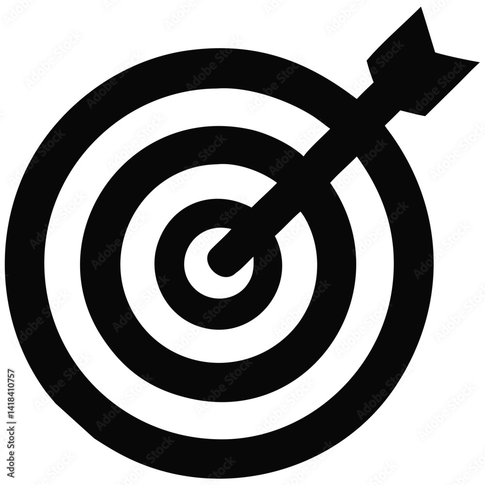Black Target Vector Icon with Bullseye and Arrow for Goal Tracking Tools, Business Strategy Interfaces, and Performance Dashboards on Transparent Background Black Target Vector Icon with Bullseye and Arrow for Goal Tracking Tools, Business Strategy Interfaces, and Performance Dashboards on Transparent Background