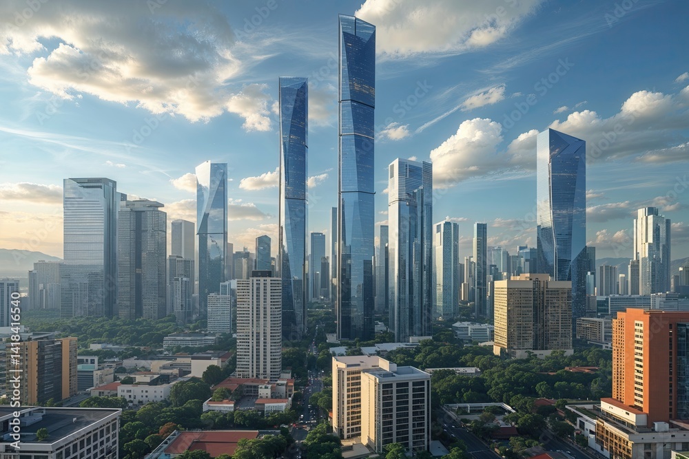 Fototapeta premium Integrating Urban Skylines and Fiat Currency for Global Financial Analysis and Investment Insights