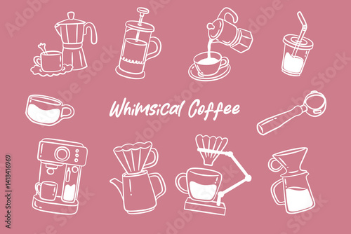Whimsical Hand Drawn Coffee Appliance for Invitation Decor