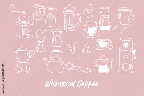 Whimsical Hand Drawn Coffee Appliance for Invitation Decor