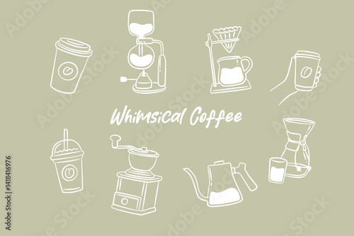 Whimsical Hand Drawn Coffee Appliance for Invitation Decor