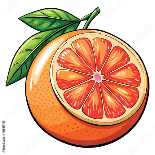 Juicy Grapefruit Slice with Leaves