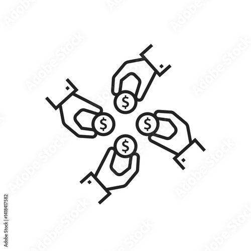 crowdfunding charitable donation clip art icon symbol, fundraising investment concept, money saving, isolated line vector illustration