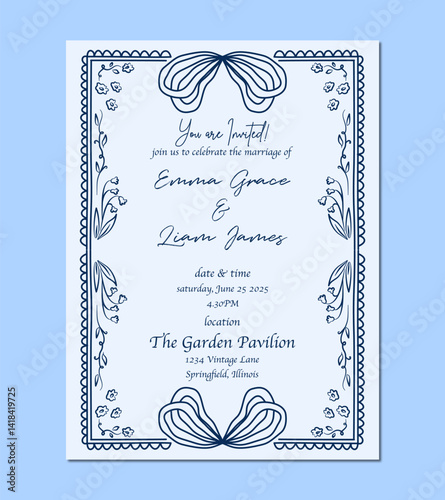 Whimsical Hand Drawn Wedding Invitation for Minimalist Modern Wedding Party