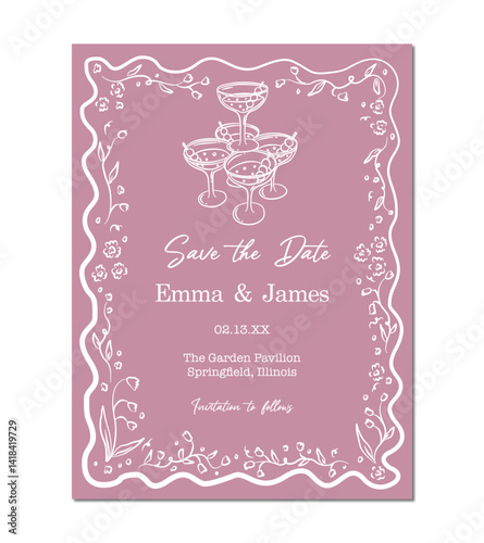 Whimsical Hand Drawn Wedding Invitation for Minimalist Modern Wedding Party