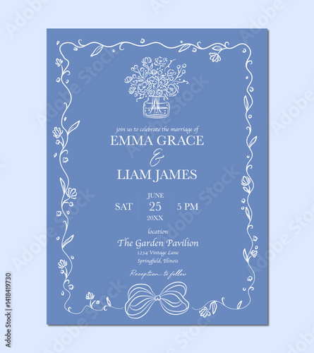 Whimsical Hand Drawn Wedding Invitation for Minimalist Modern Wedding Party