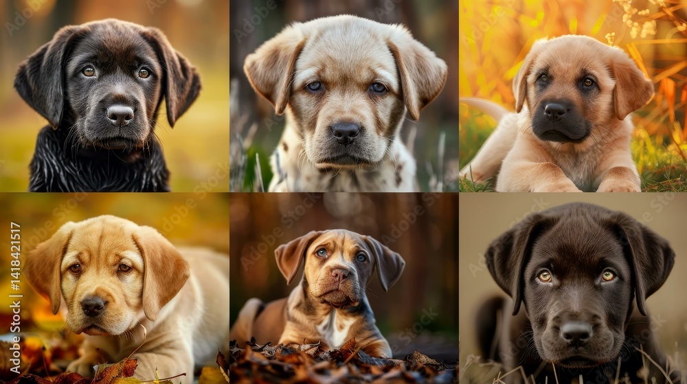 Obraz premium Explore a heartwarming portrait collection filled with a variety of cute puppies that will melt your heart.