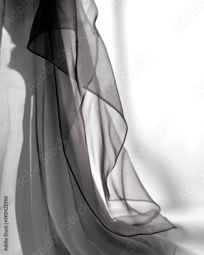 Soft natural light movement. Black mesh fabric with bold edge lines and light play