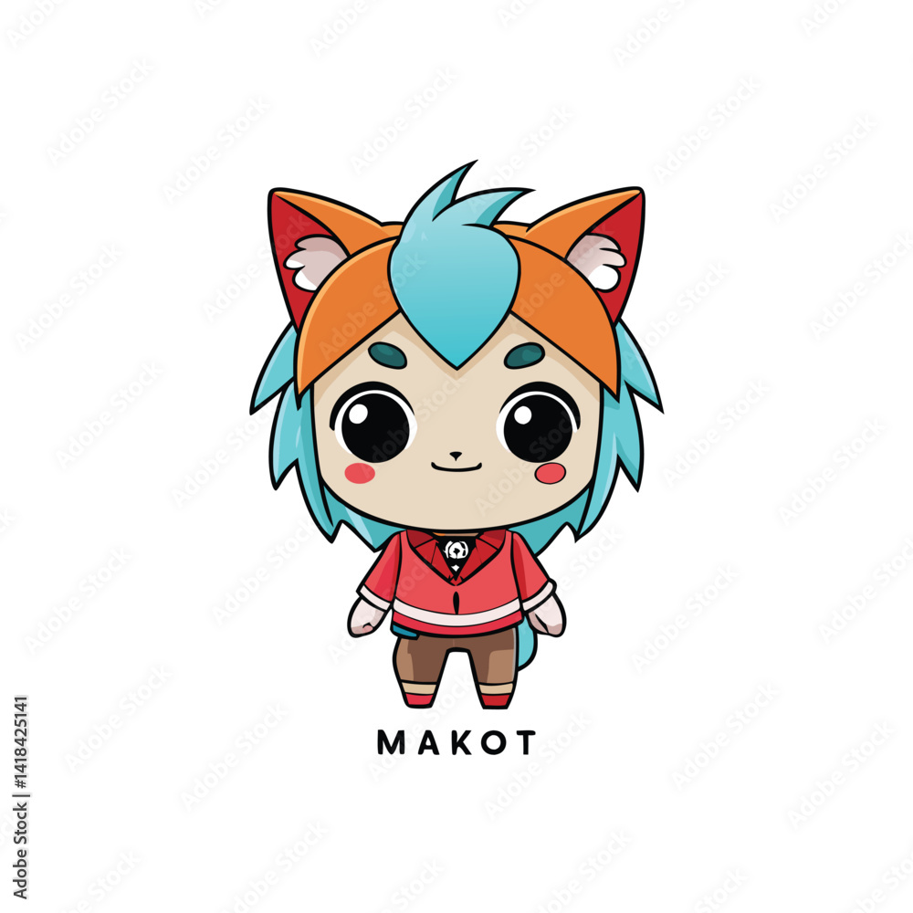 Obraz premium Cute cartoon character with orange and teal colors