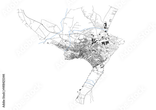 vector map of highway in ohrid, north macedonia with black and white theme colors 