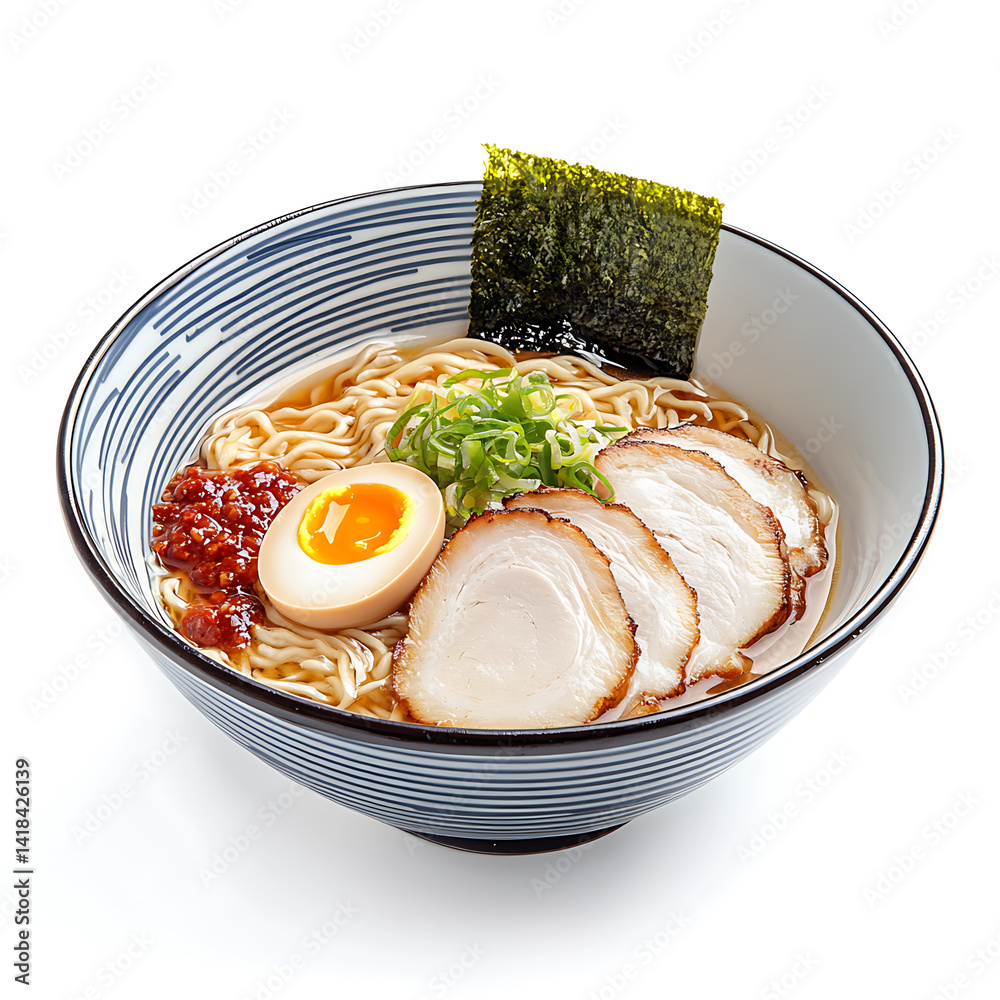 Ramen noodles, isolated white background, modern art style Ramen noodles, isolated white background, modern art style