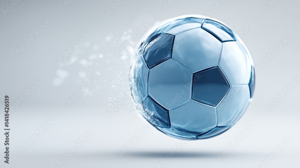 Fototapeta premium Stylish Blue Soccer Ball in Motion Against Soft Background