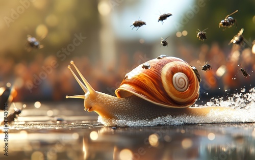 Colorful and engaging snail adventure in nature with vivid details and dynamic movement