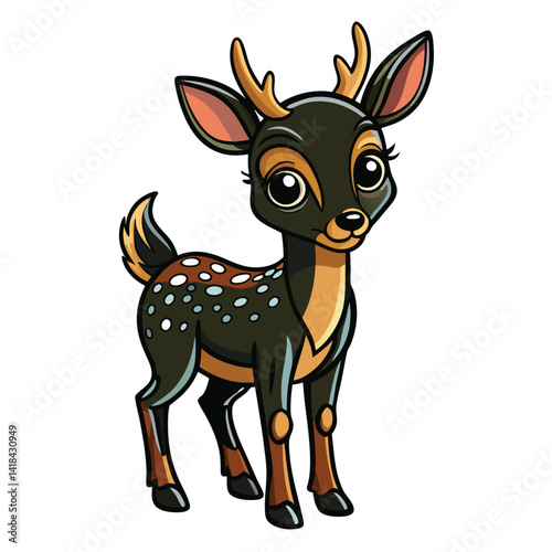 Cute cartoon deer with large eyes and spotted body