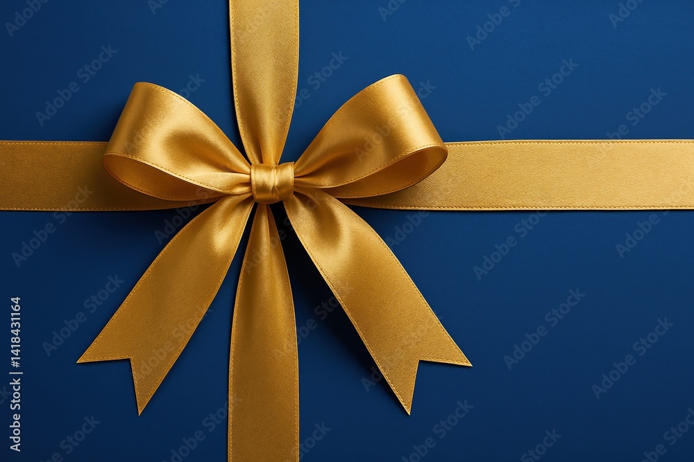 Fototapeta premium Elegant Golden Ribbon on Rich Blue Background for Celebratory and Festive Design Themes