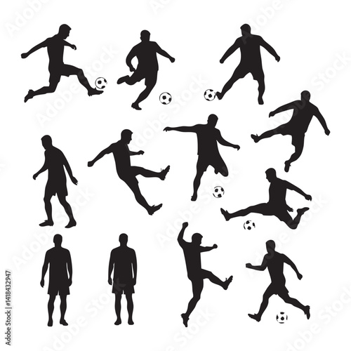 Set of soccer player silhouette on white background