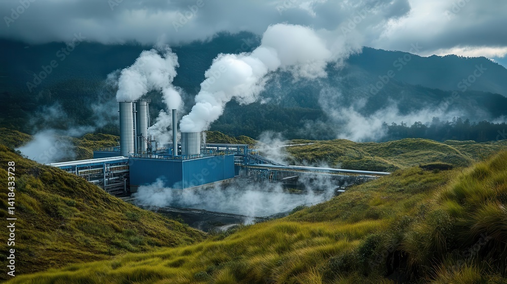 A technician performing a safety check on a geothermal energy plant, Geothermal Energy, Clean and efficient