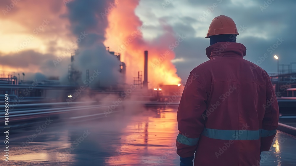 A technician performing a safety check on a geothermal energy plant, Geothermal Energy, Clean and efficient