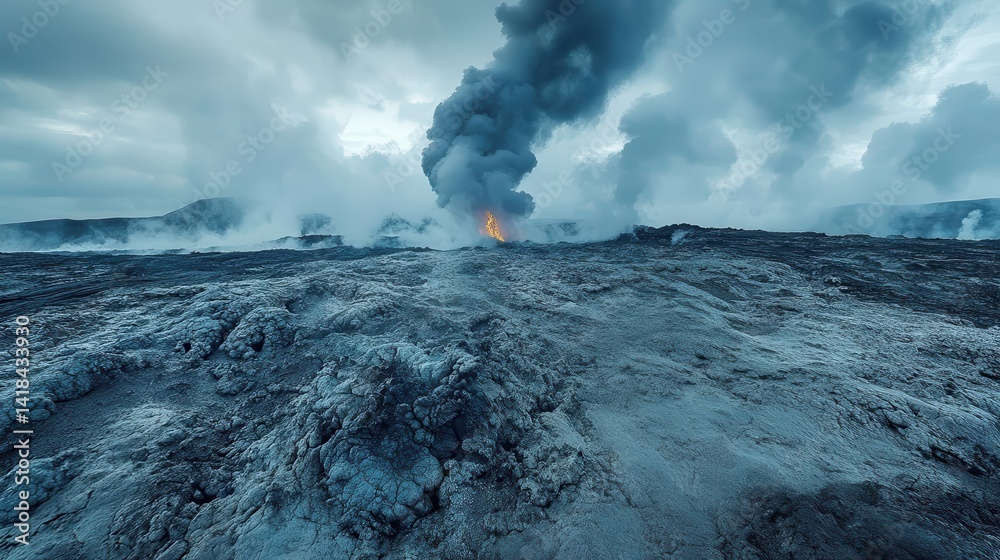 A wideangle shot of a geothermal energy plant in a volcanic landscape, Geothermal Energy, Powerful and renewable