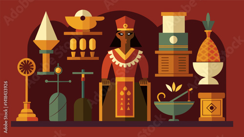 A display of ancient artifacts and artifacts from different cultures illustrating their unique histories and traditions.. Vector illustration