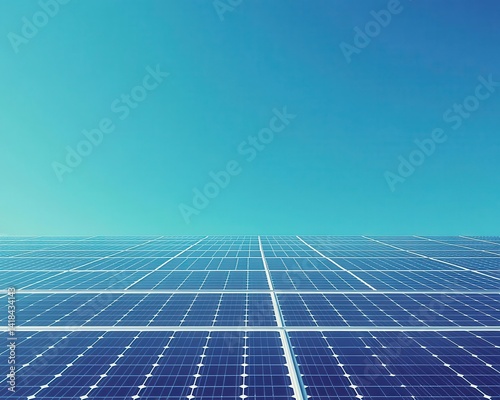 A wideangle shot of a solar farm with rows of panels under a clear sky, Solar Energy, Sustainable and scalable