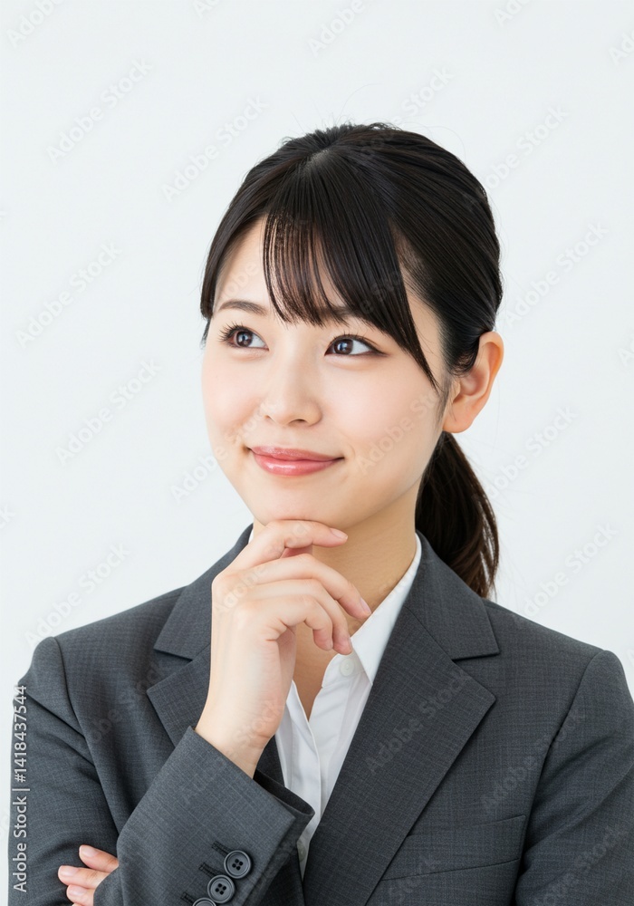A beautiful Asian office worker woman is thinking about getting an idea for a future business plan. A beautiful Asian office worker woman is thinking about getting an idea for a future business plan.