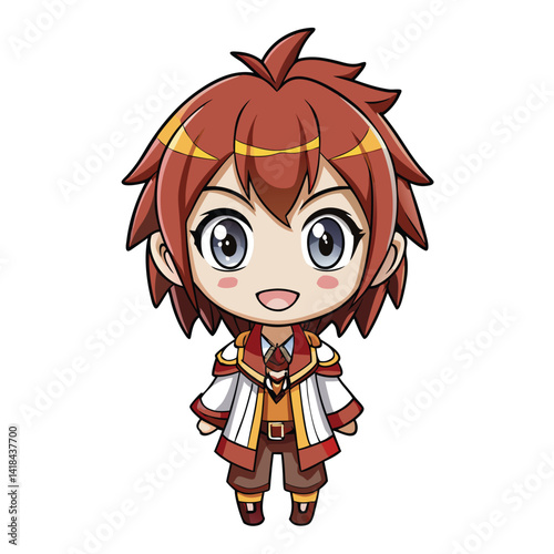 Cute anime character with short hair and a warm-toned outfit