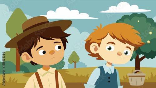 A playful comic strip adaptation of Tom Sawyer featuring the mischievous young protagonist and his friend Huckleberry Finn getting into all sorts of. Vector illustration