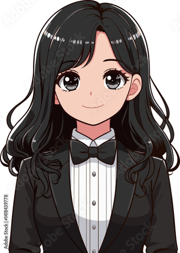 タキシードのかわいい女性のイラスト
