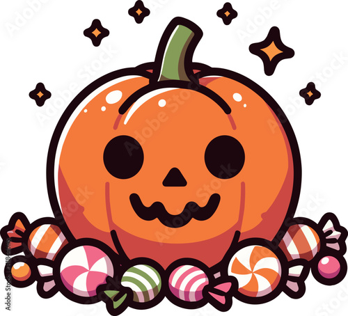 ハロウィンのカボチャとお菓子のイラスト
