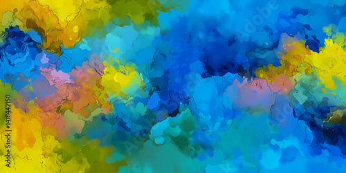 Abstract colorful cloudscape with blend of blue, yellow and green vector art