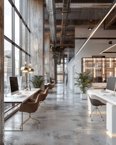 office room decoration design chair table and ornament arranged neatly and aesthetic Generate AI