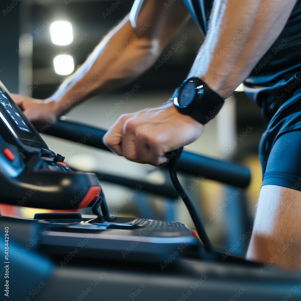 Man Exercising on Elliptical Machine in Modern Gym Environment Man Exercising on Elliptical Machine in Modern Gym Environment