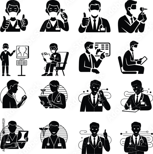 Doctors Silhouette Drawing Set | Medical Staff Vector Art Doctor Line Sketch Silhouettes | Healthcare Worker Outline Icons