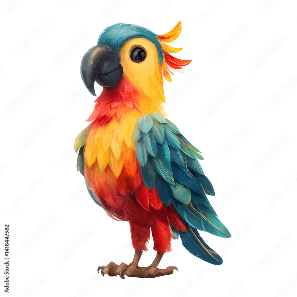 Obraz premium Colorful parrot illustration tropical bird art vibrant feathers exotic macaw design
