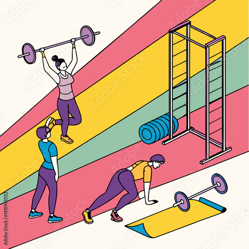 Colorful Vector Illustration of Fitness Training Concept
