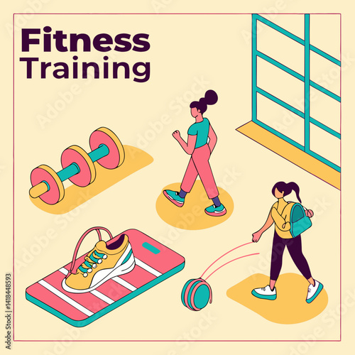 Colorful Vector Illustration of Fitness Training Concept
