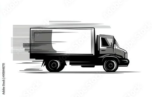 Speedy Delivery Truck: A Dynamic Black and White Illustration
