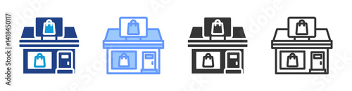 Souvenir Shops icon set multiple style collection
