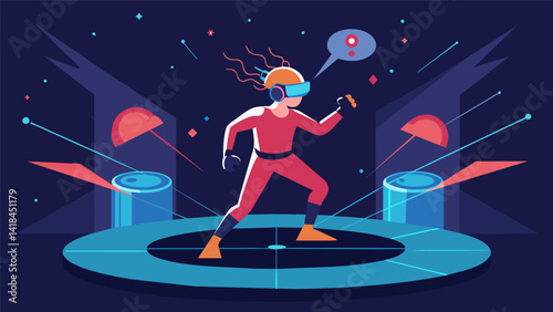Battle your way through a virtual arena using only your mind and body to defeat challenging opponents.. Vector illustration