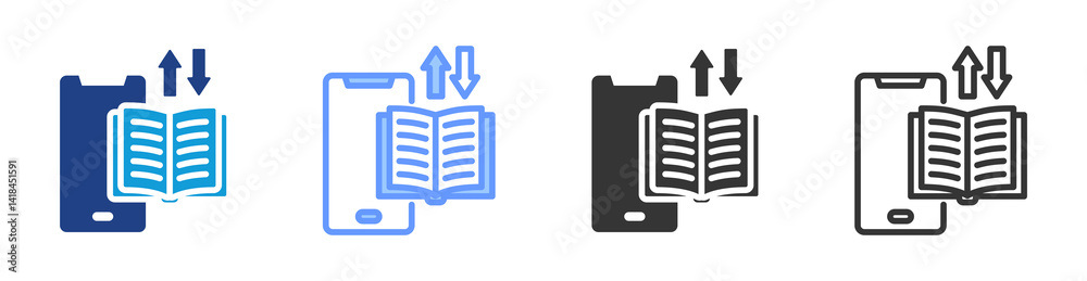 Ebooks icon set multiple style collection Ebooks icon set multiple style collection