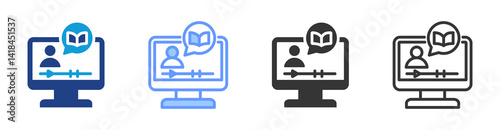 Video Lectures icon set multiple style collection