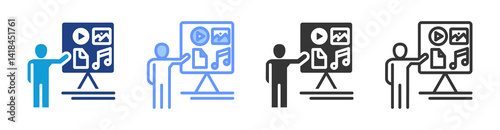Multimedia Presentation icon set multiple style collection