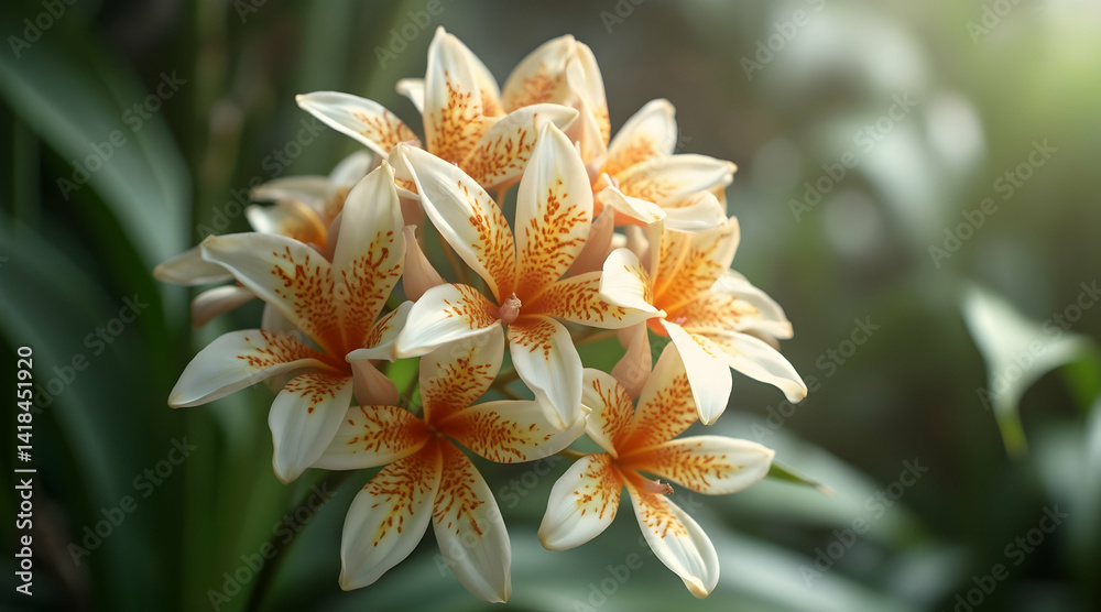 Blooming Ginger Lily Flowers with Orange Spots in Natural Light Blooming Ginger Lily Flowers with Orange Spots in Natural Light